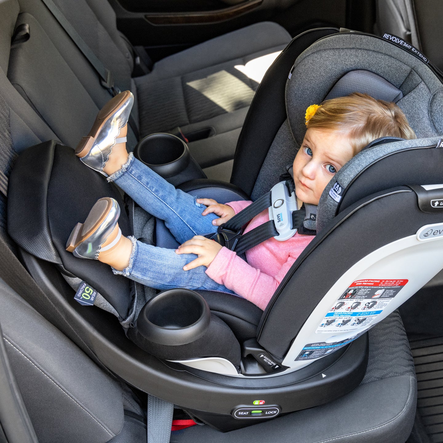 Evenflo - Gold Revolve360 Extend All-in-One Rotational Car Seat with SensorSafe - Onyx Black